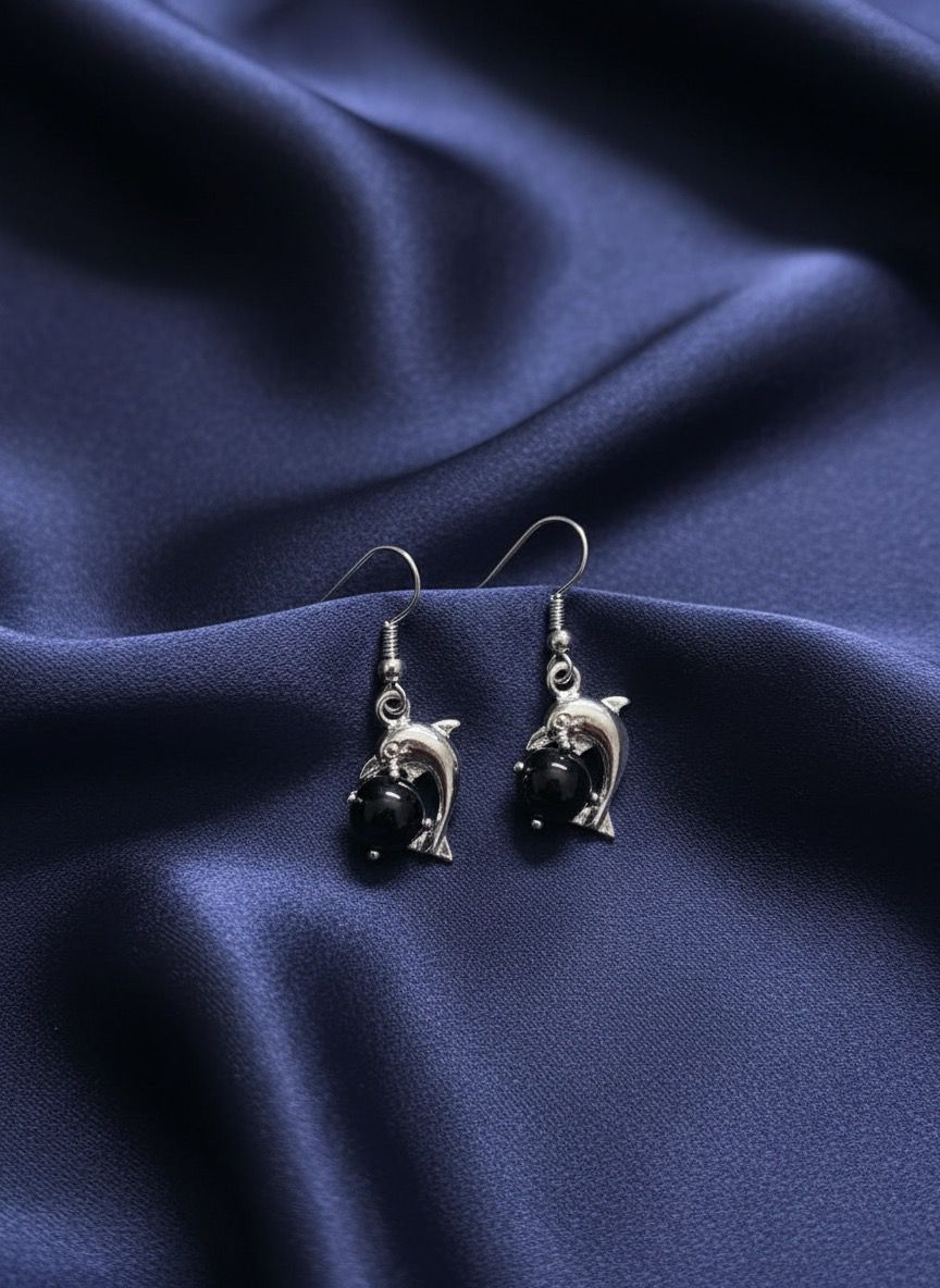 Evaarah - Dolphin Earrings with Black Onyx
